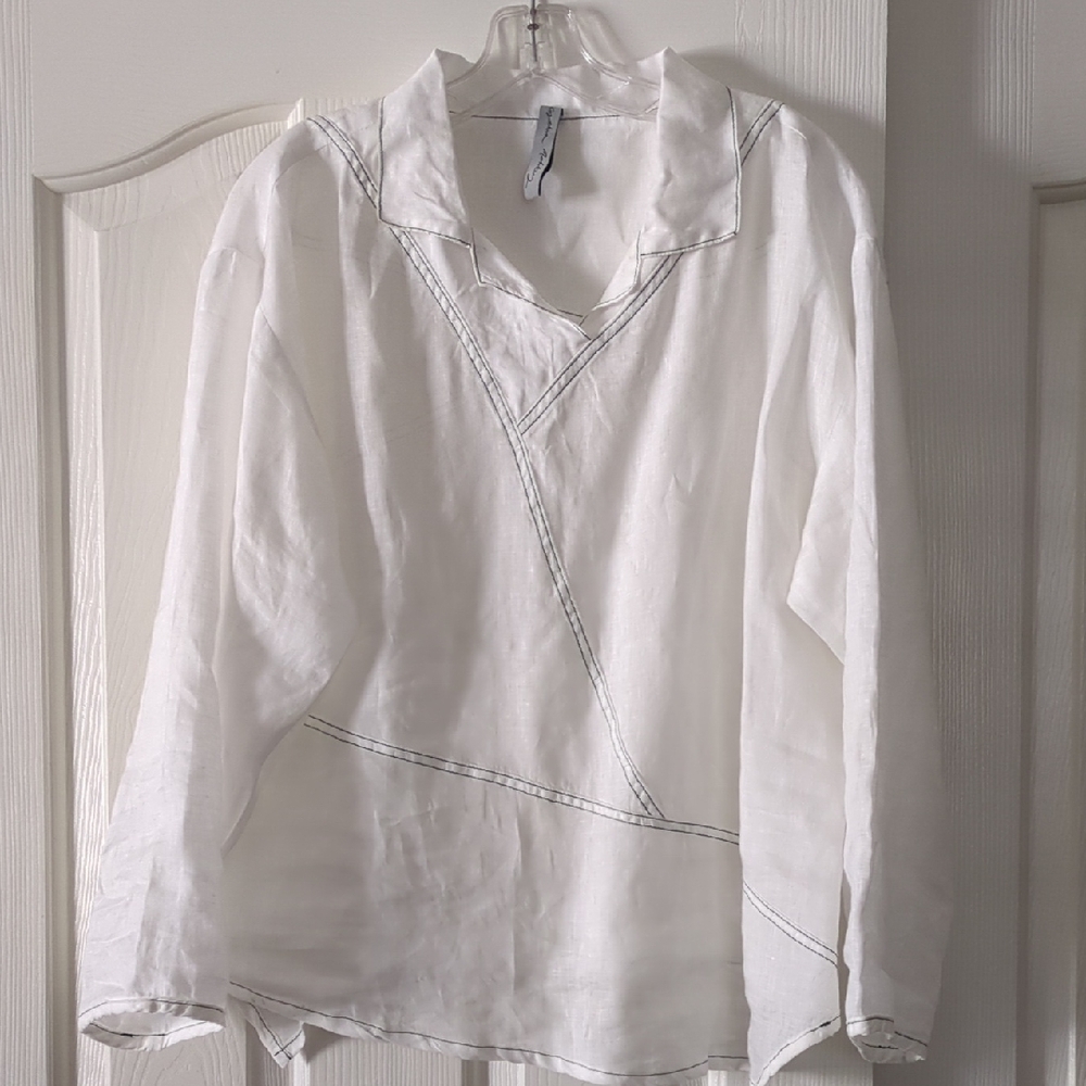 White Long Sleeve Blouse with Stitch Detail